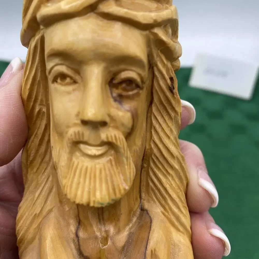 Vintage Hand Carved Wooden Bust Of Jesus 5 1/4